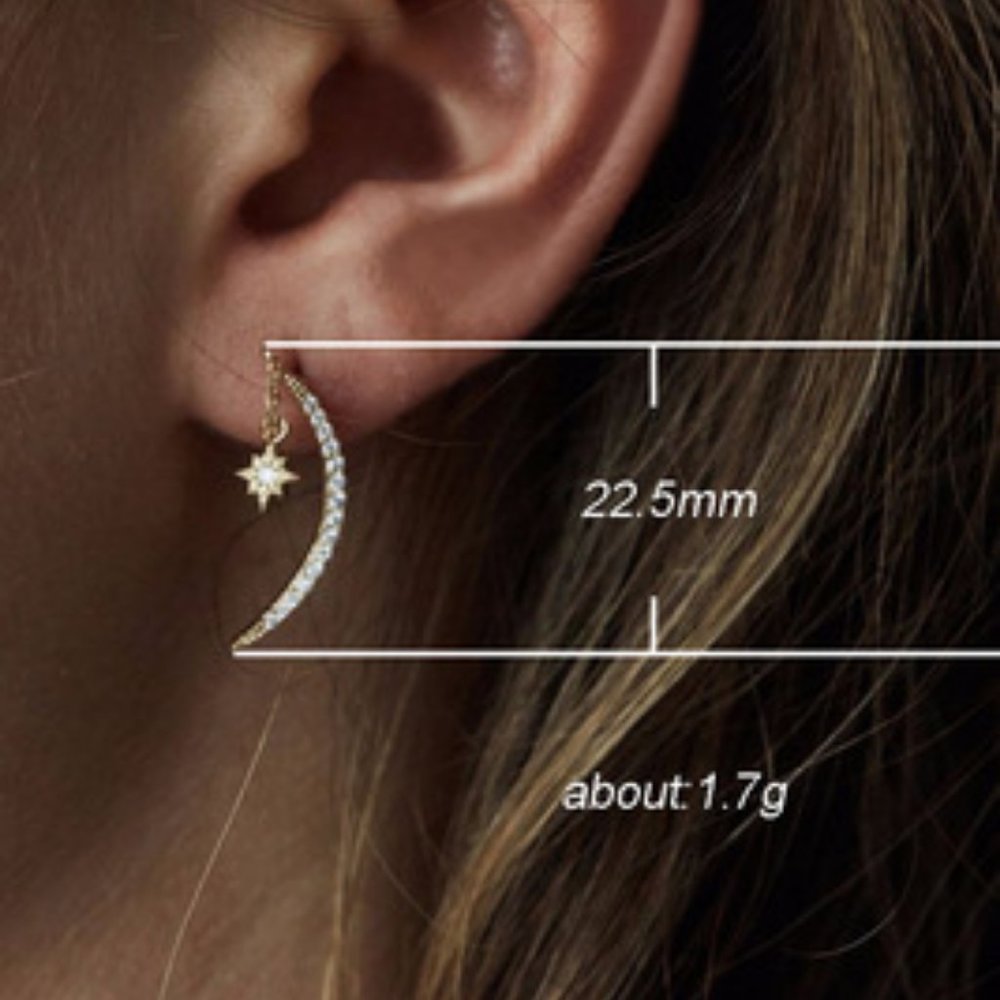 *NEW 18K Yellow Gold Diamond Moon Star Earrings - Picture 2 of 2